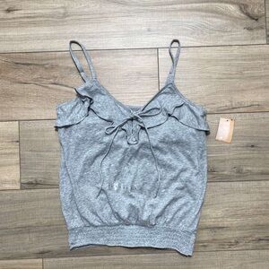 Arizona Jean Company Juniors Ruffled‎ Built In Bra Henley Tank Top Size M Gray